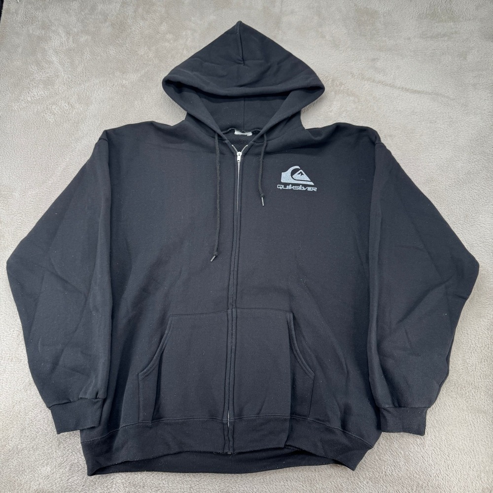 Vintage Quiksilver Hoodie Mens 2XL Black Preowned Fleece Full Zip Athleisure‎
